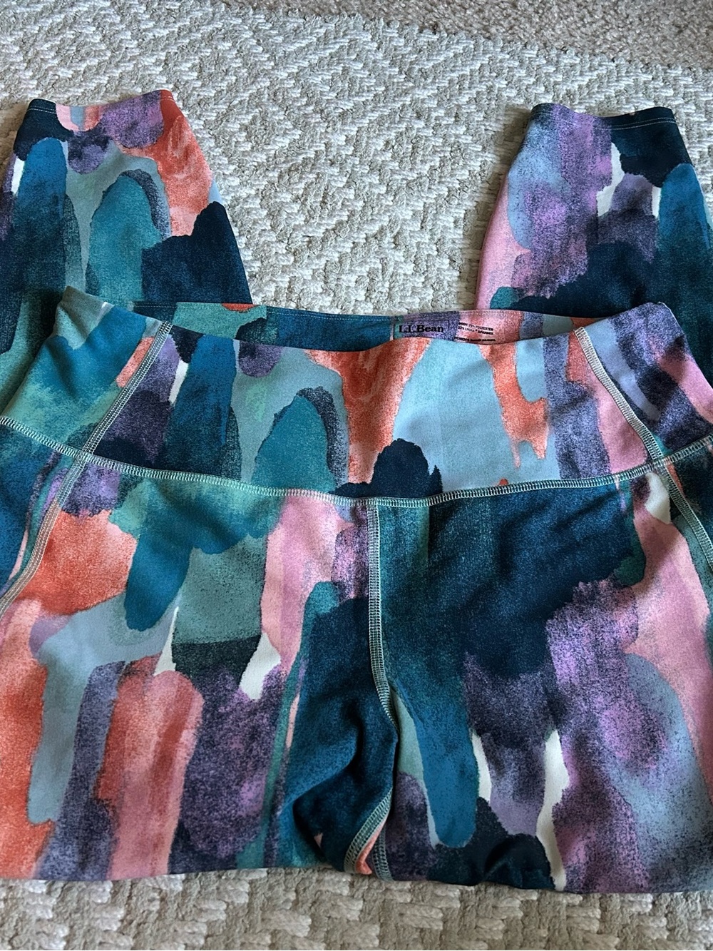 L.L. Bean Multicolor Abstract Print Leggings — Teal, Pink, Coral, Navy